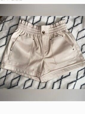 Cream Leather Shorts (Medium), stetchy